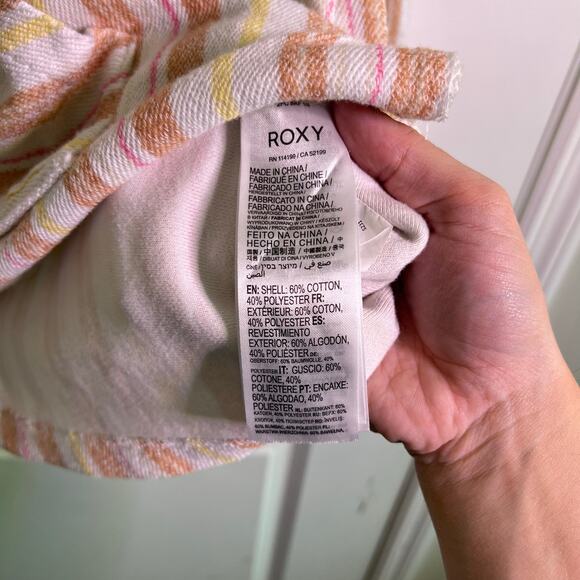 Roxy Striped Baja Hoodie Pullover Small Pink Yellow Beach Surf Style - Picture 4 of 5